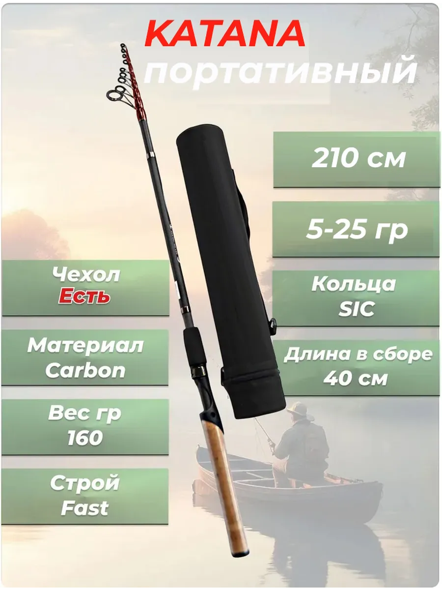 Спиннинг летний телескопический 210 см короткий компактный