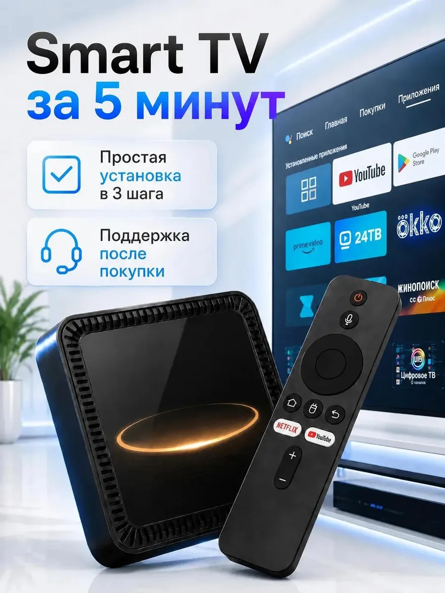 Смарт ТВ приставка для телевизора Андроид с Wi-Fi