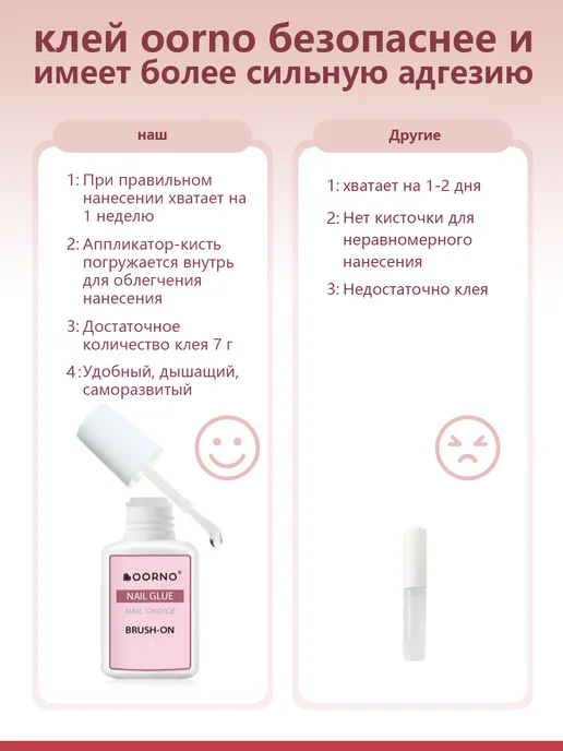 OORNO накладные ногти Белый френч набор + клей, белый, фото 6