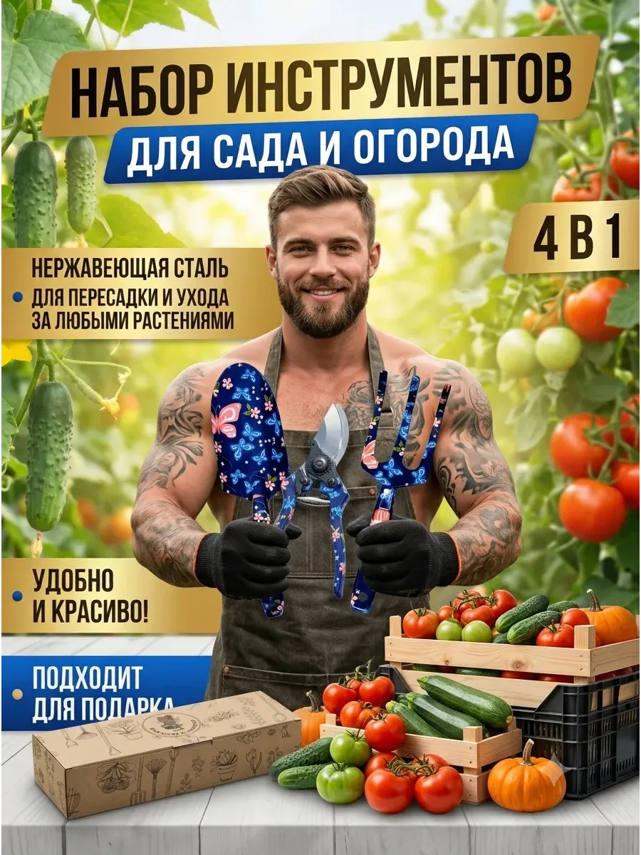 Садовые инструменты для сада и огорода с перчатками