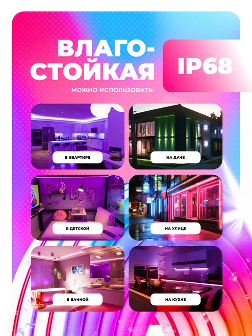 KUMPFORT Неоновая лента 5 метров с градиентом RGBIC, 5 м, фото 5