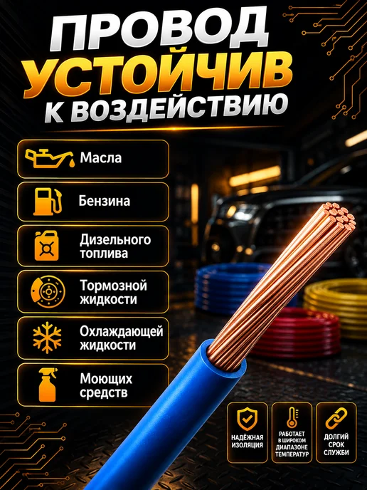 ГЛОБАЛКАБЕЛЬ GLOBALCABLE Провод автомобильный ПГВА 1,5 мм² набор 7 шт по 10 метров, 7 шт, 10 м, фото 2