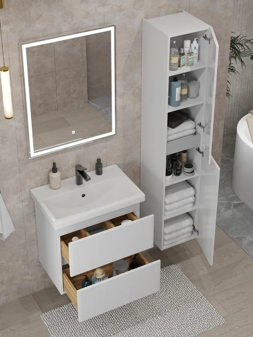 NESSTOR Тумба Oliva 60 с раковиной Foster 60 подвесная в ванную, белый, фото 3