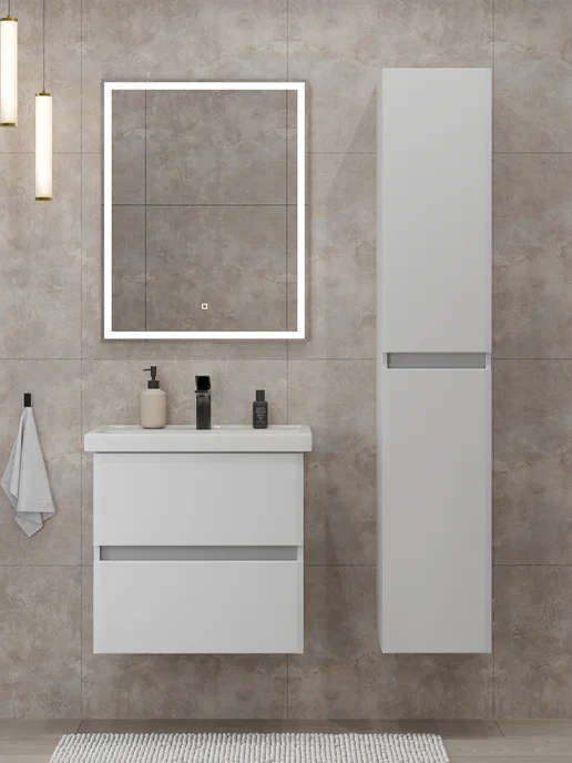 NESSTOR Тумба Oliva 50 с раковиной Foster 50 подвесная в ванную, белый, фото 2