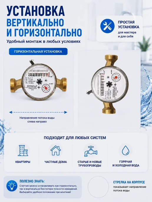 ПУЛЬС Счетчик воды универсальный Пульc 110мм без КМЧ, вариант, фото 4