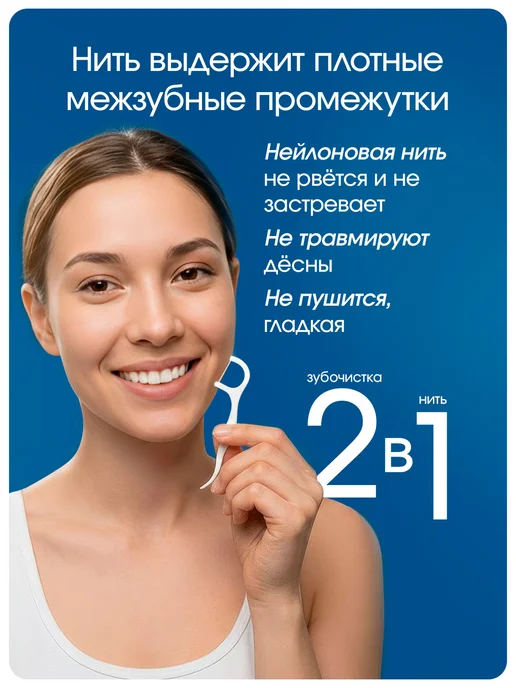 OLMUR Зубная нить с зубочисткой, флоссеры 300 штук с кейсом, вариант, фото 3