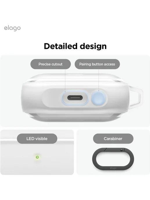 Elago Чехол для Galaxy Buds 3 3 Pro с карабином EDCHang case Matte, белый, фото 2