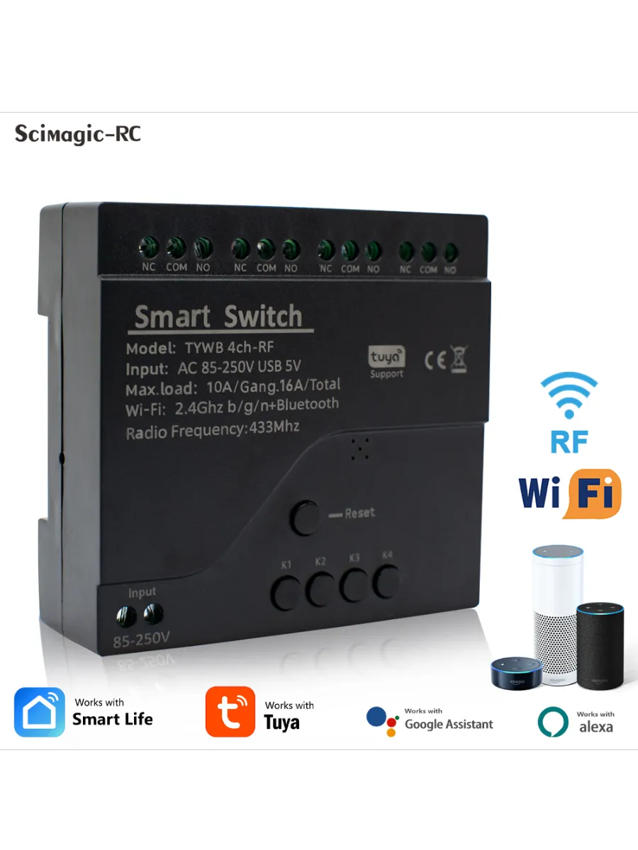 Touya Smart Wi-Fi реле-переключатель 4 канала 85-250 В