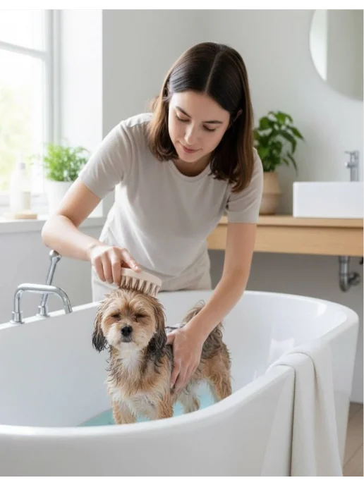 Japan Premium Pet Силиконовая щетка для купания собак и кошек, бежевый, фото 3