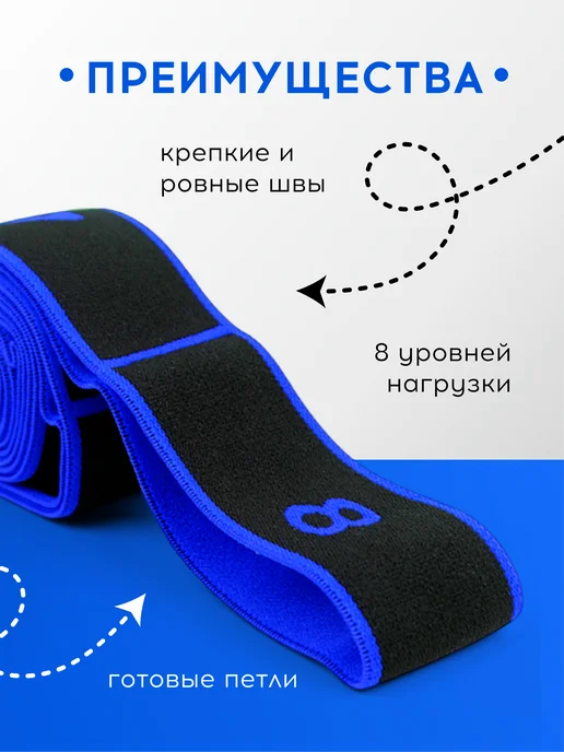 DenS Гимнастическая резинка для растяжки с петлями, черный, фото 2