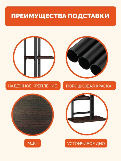 Garden Show Подставка 6 полок металл с МДФ (венге), 36х23х106 см, 36x23x106 см, фото 4
