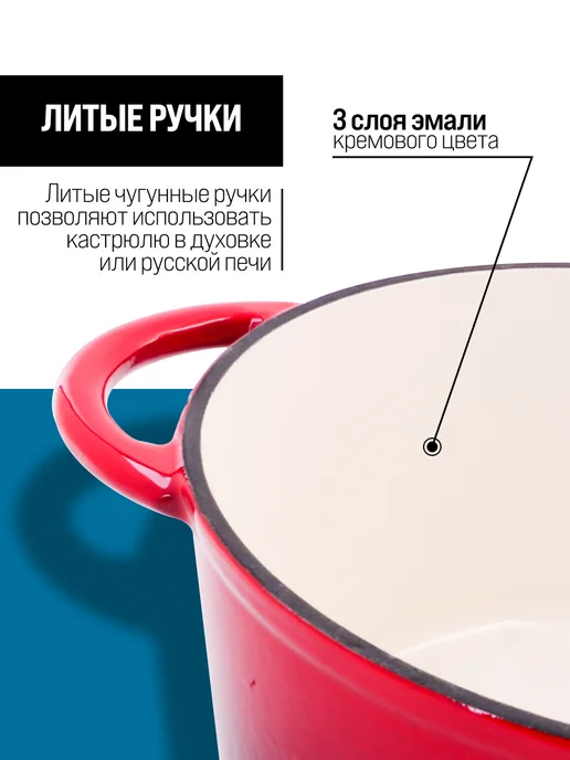 Кастрюля эмалированная чугунная с крышкой 2,6 л - фото 7