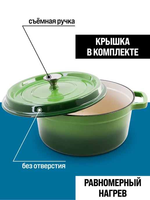 Кастрюля эмалированная чугунная с крышкой 2,3 л - фото 9