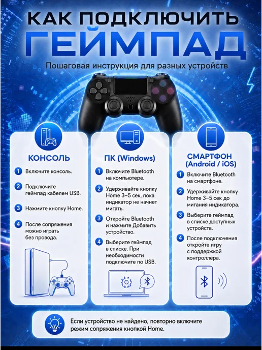 Беспроводной геймпад для Playstation 4, пк и телефона, черный, фото 5
