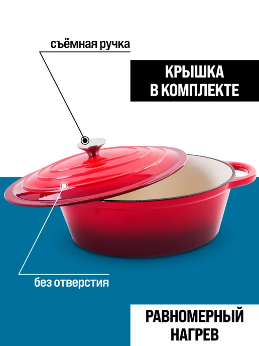 Кастрюля эмалированная чугунная с крышкой - фото 9