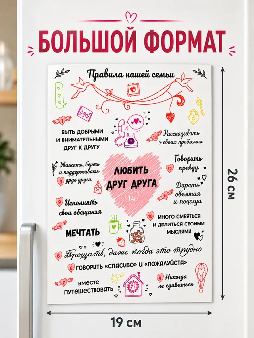 Onprint Магнит мотиватор на холодильник Правила семьи, вариант, фото 2