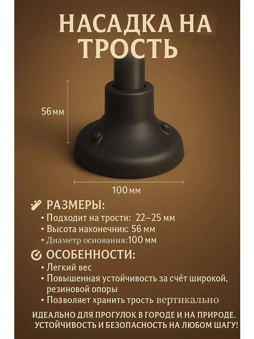 Четырехопорная насадка на трость 22 мм, черный