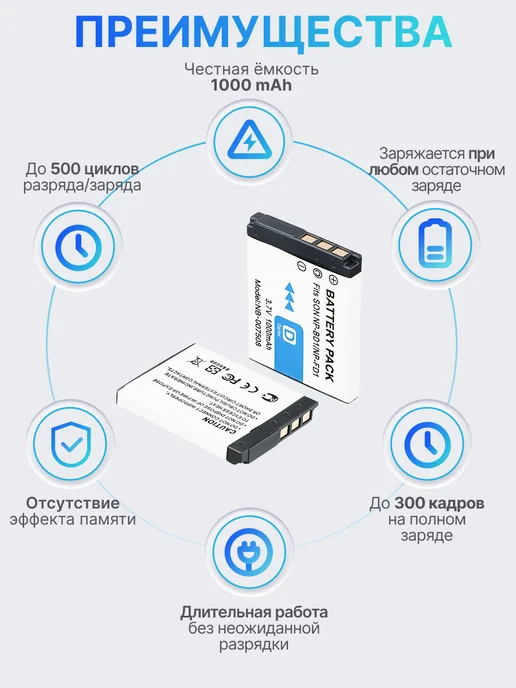 SONY Аккумулятор NP-BD1 NP-FD1 для фотокамер Cyber-shot 1000 mAh, 1000 мАч, фото 3