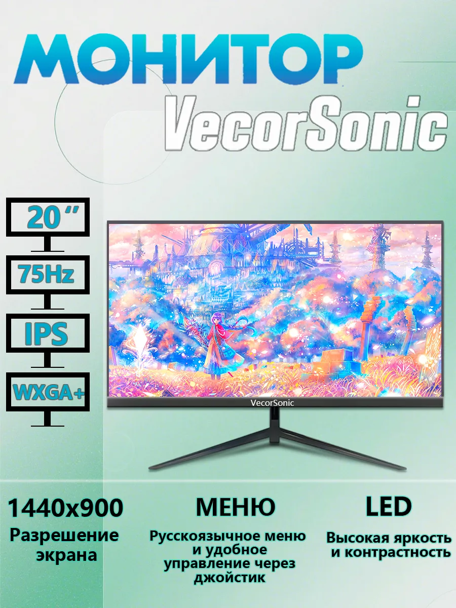 20" монитор Для ПК 75 Гц Черный QR-20-5