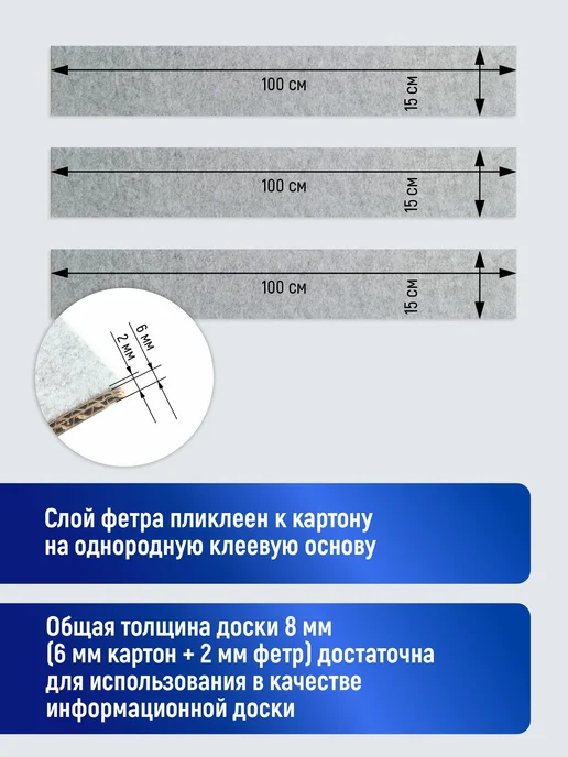 Stendplus Пробковая доска для заметок серая100х15, 100x15, фото 3