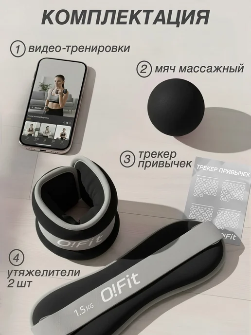 O!Fit Утяжелители для рук и ног 2 кг по 2 шт неопреновые, 1,5 кг, 2 шт, фото 2