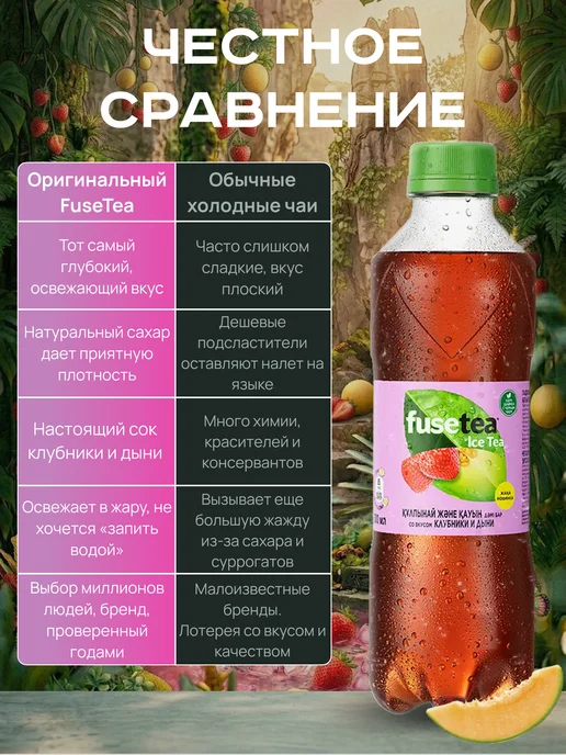 Fusetea Холодный чай Fuse Tea (фьюсти) со вкусом Клубника Дыня 0,5 л, 500 мл, фото 2