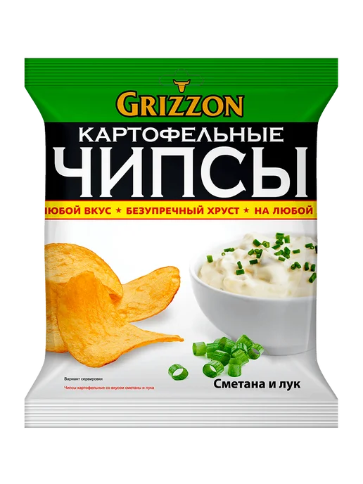Grizzon Чипсы картофельные Сметана и лук 80 гр, 3 шт, 80 г, 3 шт