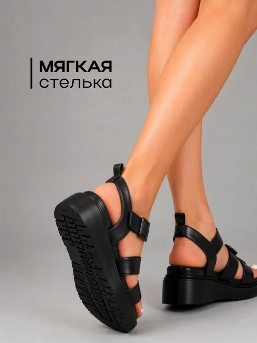 босоножки на платформе, черный, фото 3