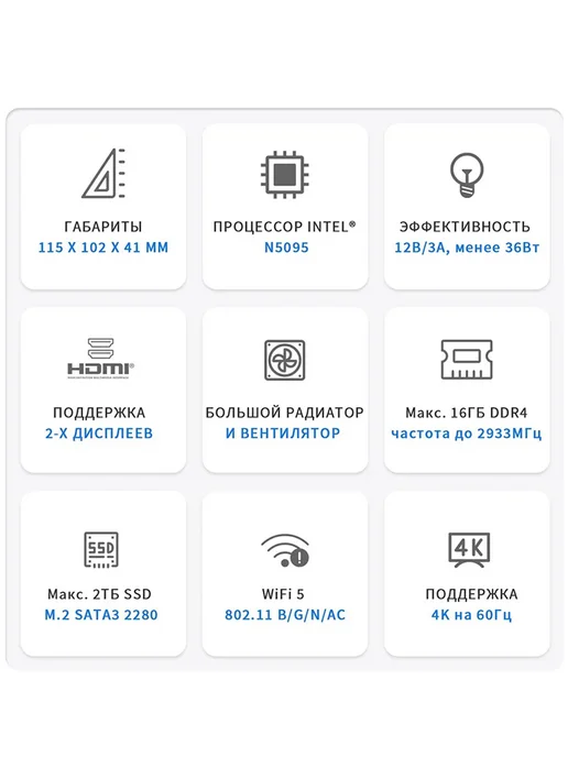 Beelink Мини ПК MINI S N5095 RAM 8 ГБ, SSD 128 ГБ, 8 ГБ, 128 ГБ, фото 3