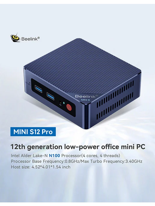 Beelink Мини ПК MINI S12 PRO Intel N100, 16ГБ+500 ГБ, 16 ГБ, 512 ГБ, фото 2