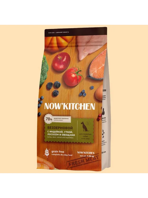 Сухой корм NOW'KITCHEN для собак, пожилые, индейка, лосось, утка, 9,98 кг, фото 3