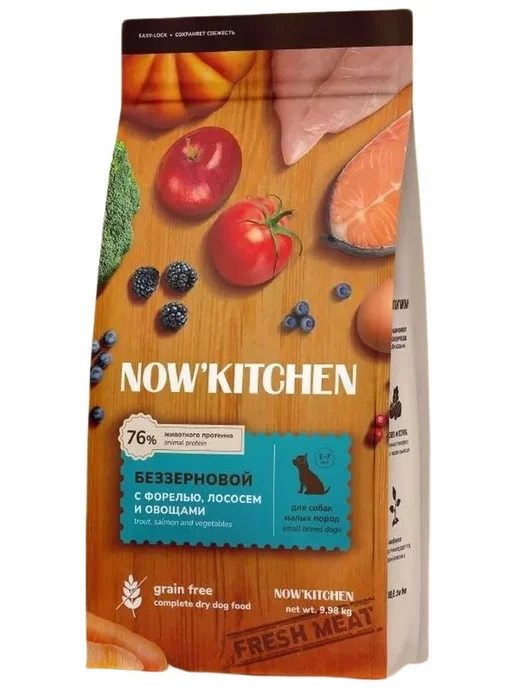 Сухой корм NOW'KITCHEN Малых Форель для собак, лосось, 9,98 кг