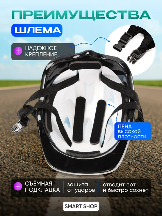 Шлем для скейтборда / самоката / велосипеда / BMX Шлем спортивный защитный детский для самоката, синий, фото 4
