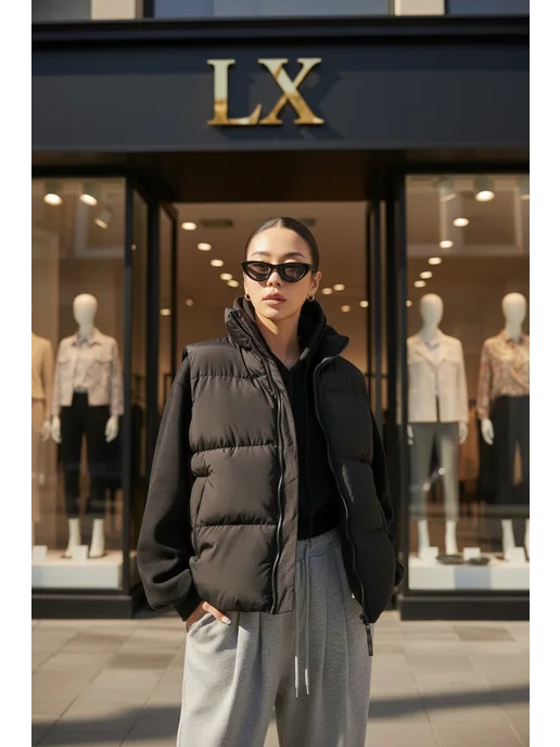 LX STORE Жилетка утепленная оверсайз, черный