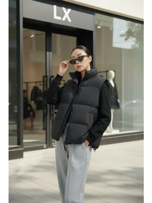 LX STORE Жилетка утепленная оверсайз, черный, фото 2