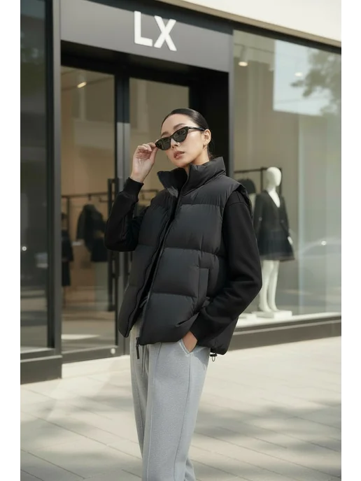 LX STORE Жилетка утепленная оверсайз, черный, фото 3