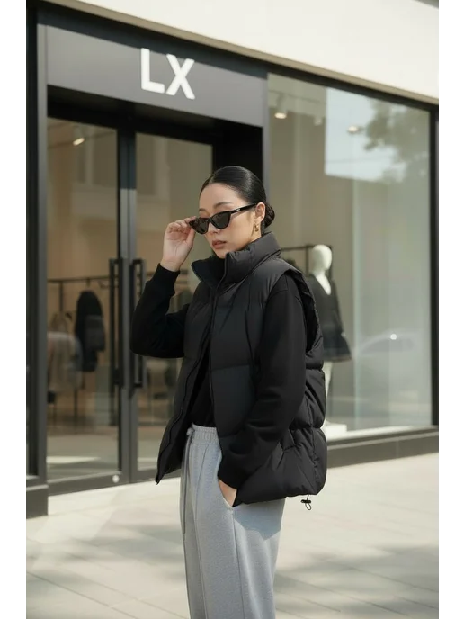 LX STORE Жилетка утепленная оверсайз, черный, фото 5