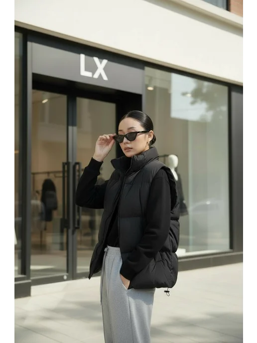 LX STORE Жилетка утепленная оверсайз, черный, фото 6