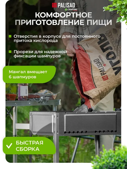 PALISAD Мангал для шашлыка разборный, сталь 0.6 мм, 69544, серый, фото 3