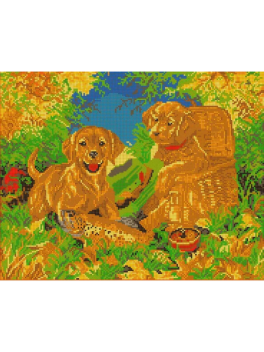 Бисерная радуга Основа для вышивания бисером "Два щенка" 38х30, 38x30, фото 2