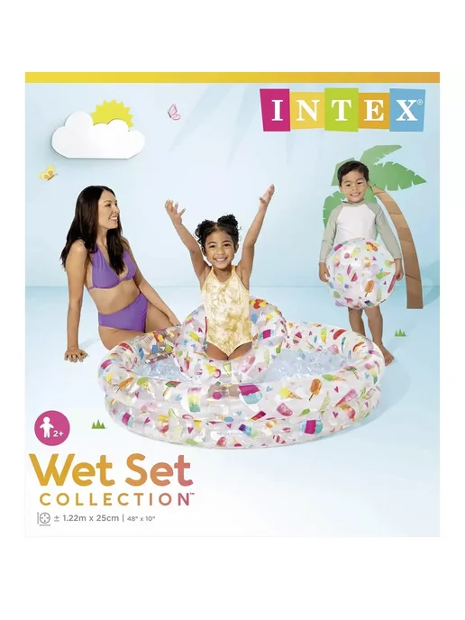 Intex Бассейн детский надувной для купания Фрукты с мячом и кругом, желтый, фото 7