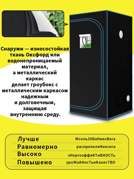 KAVUNION Гроубокс 90*90*180см, ткань 600D, металлический каркас, 90x90x180 см, фото 6