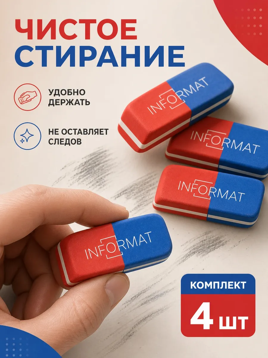 Ластик для школы набор 4 штуки