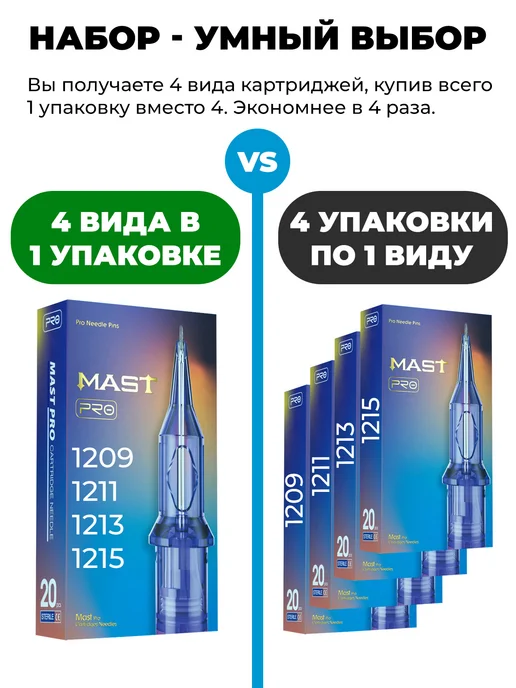 MAST PRO ОРИГИНАЛ Набор картриджей для тату машинки иглы 9RS 11RS 13RM 15RM, вариант, фото 5
