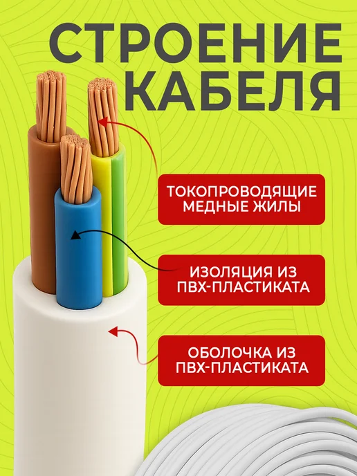 Кабель ПВС 2х1,5 медный ГОСТ 25 метров, 3x1.5, 25 м, фото 2