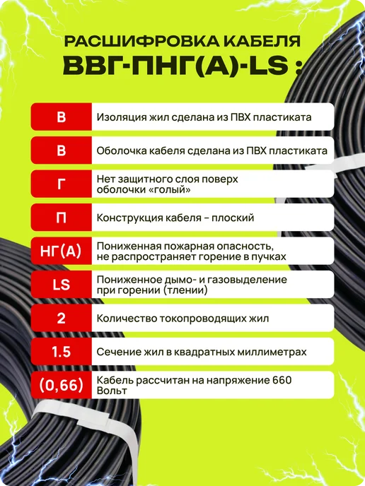 КОНКОРД Кабель силовой 3x2,5 ВВГ-Пнг(А)-LS медный ГОСТ 100 м, 2x1.5, 100 м, фото 7