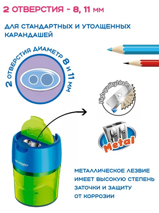 Keyroad Точилка механическая для карандашей. Двойная с контейнером, синий, фото 4