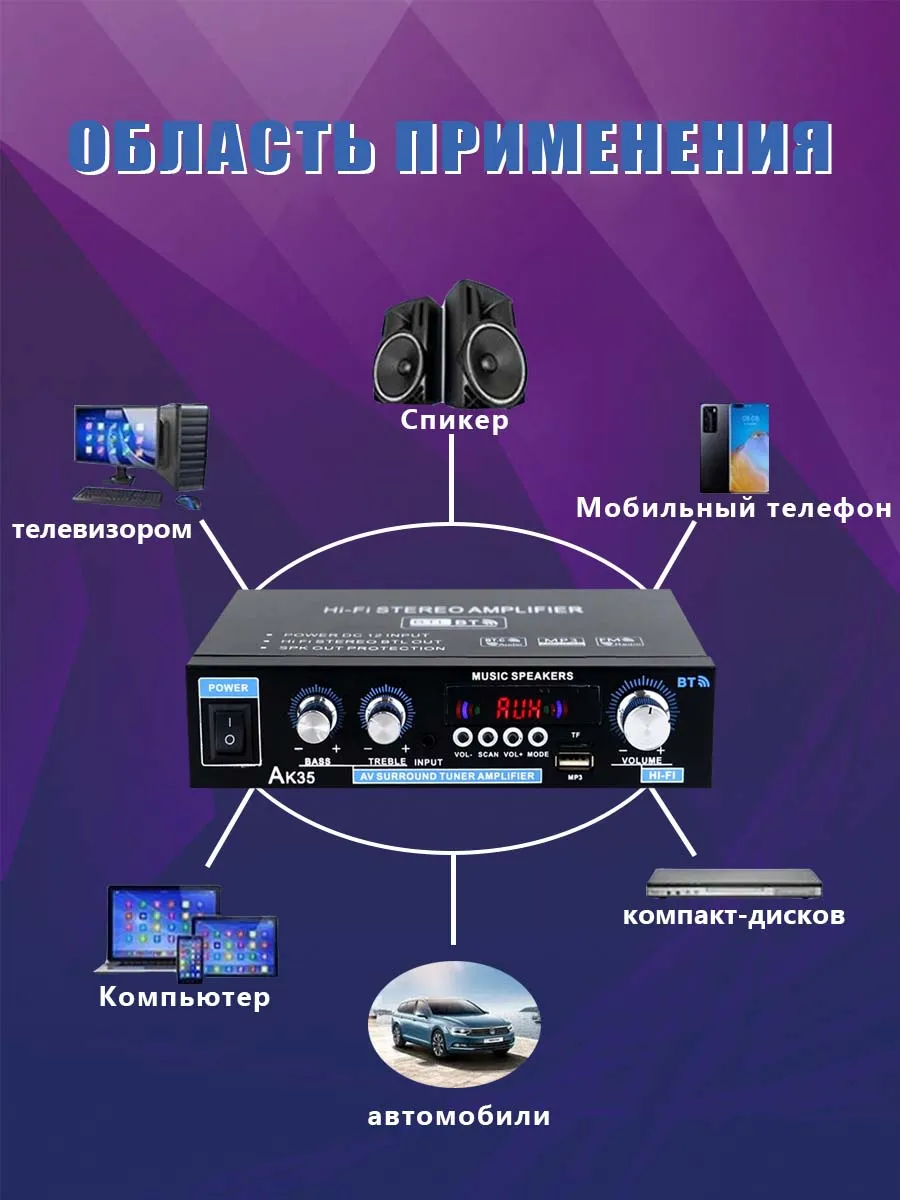 aудио Bluetooth усилитель звука AK35 2-канальный