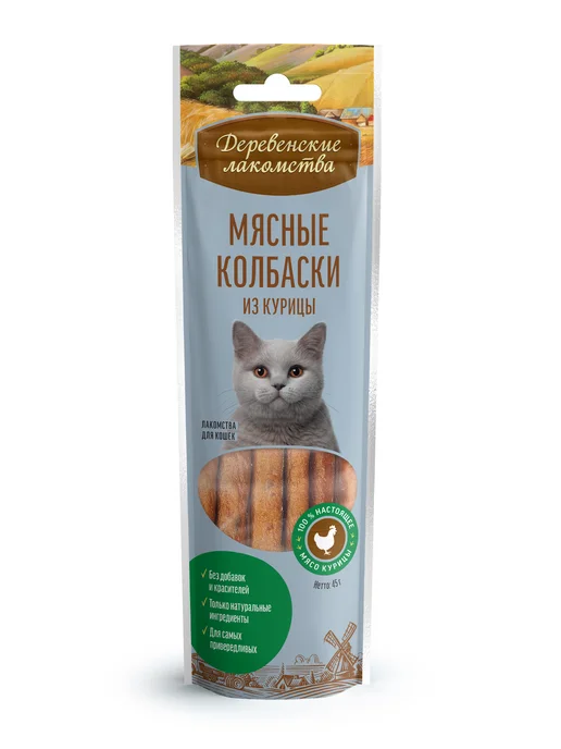 Деревенские лакомства Лакомство для кошек "Мясные колбаски из курицы", вариант, фото 2