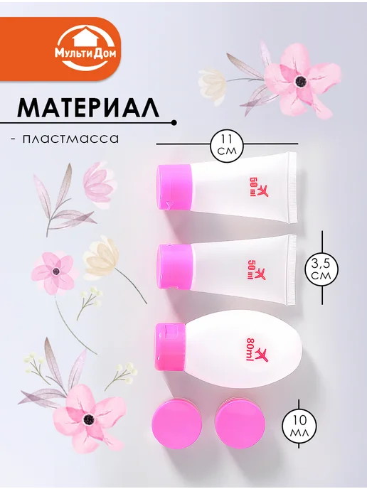 МУЛЬТИДОМ Флаконы дорожные набор 5 предметов, вариант, фото 3